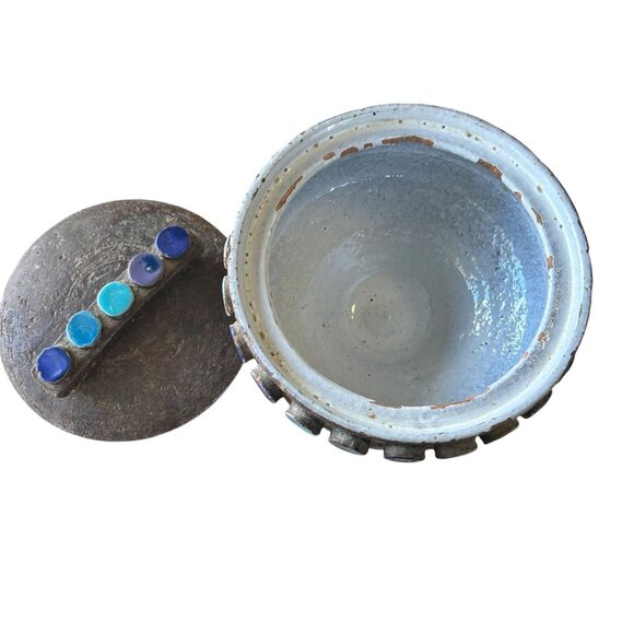 MCM Bitossi Pottery Applied Disc Lidded Covered Bowl #875 Italy Aldo Londi - Picture 5 of 9